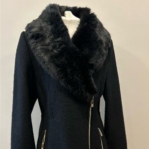 INC International Concepts Black Faux Fur Wool Coat - Size Large